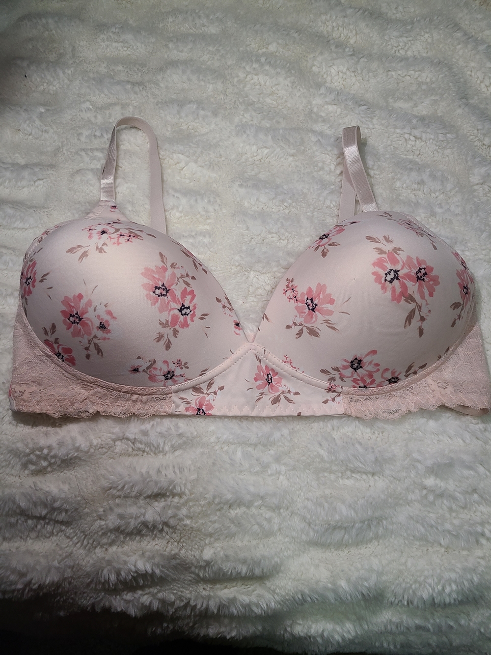 Laura Ashley Pink Floral Lace Push-Up Bra Size 42D